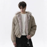 NOAH MARS Detachable Hood Fur Collar Mountain Print Loose Winter Cotton Jacket Men
