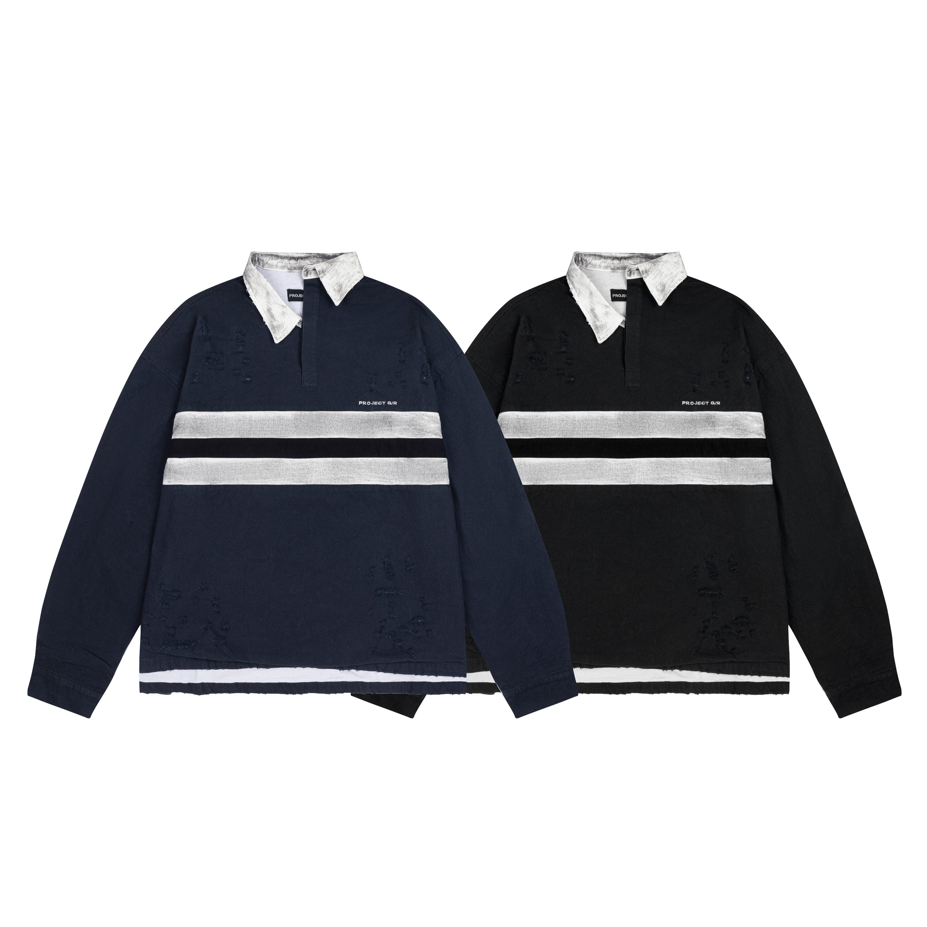 PROJECT G/R Striped Distressed Rugby Polo Shirt