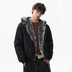 NOAH MARS Mountain Print Velvet Lined Hooded Cotton Jacket Men Old Money Winter Coat