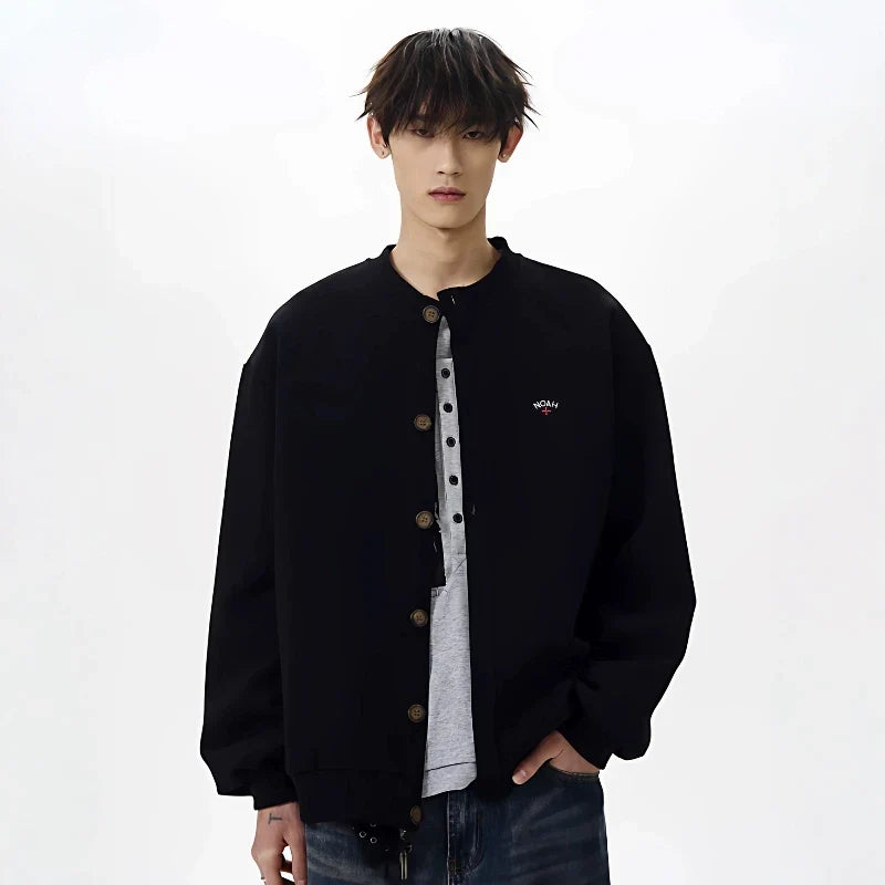 NOAH MARS Men Oversized Zip Cardigan Sweatshirt Chest Cross Embroidery Logo