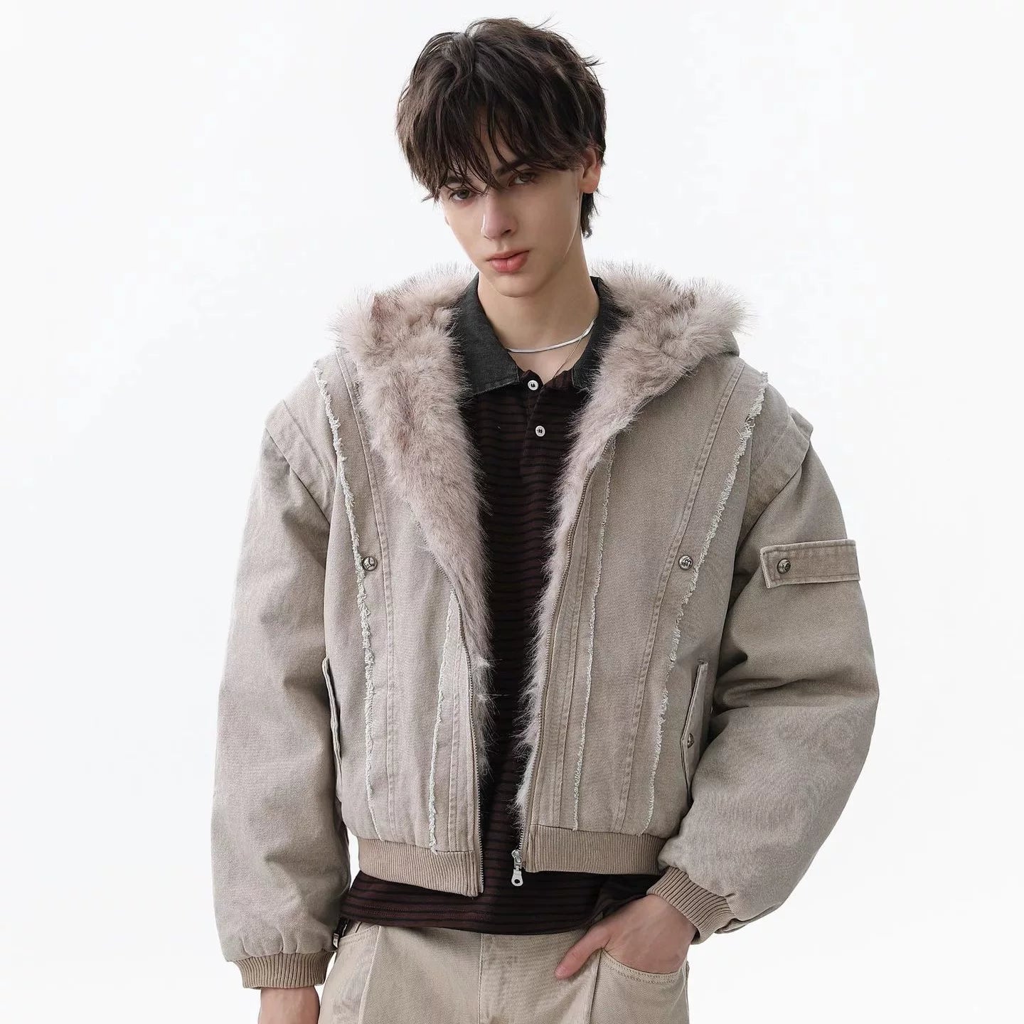 NOAH MARS Mountain Print Velvet Lined Hooded Cotton Jacket Men Old Money Winter Coat